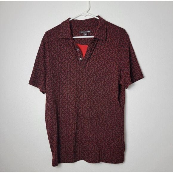 Michael Kors Men's Red & Black Signature Logo Monogram Polo Shirt Size Medium - Picture 1 of 9